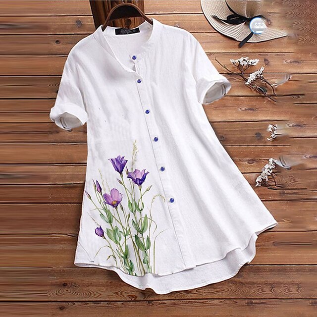 Women's Plus Size Tops Blouse Shirt Floral Button Print Short Sleeve Round Neck Streetwear Daily Going out Cotton Spring Summer White
Women's Plus Size Tops Blouse Shirt Floral Button Print Short Sleeve Round Neck Streetwear Daily Going out Cotton Spring Summer White