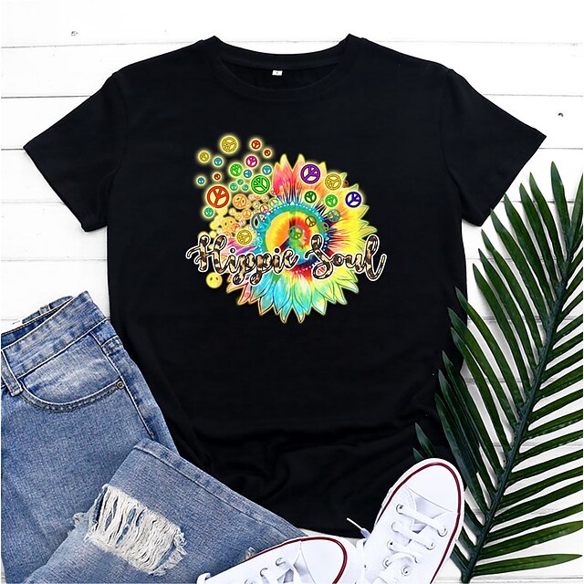 Women's T shirt Sunflower Peace Love Letter Print Round Neck Basic Tops Green White Black
Women's T shirt Sunflower Peace Love Letter Print Round Neck Basic Tops Green White Black