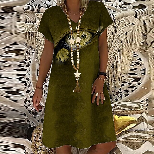 Women's A Line Dress Knee Length Dress Green Short Sleeve Cat Animal Print Spring Summer V Neck Stylish Casual Modern 2022 S M L XL XXL 3XL
Women's A Line Dress Knee Length Dress Green Short Sleeve Cat Animal Print Spring Summer V Neck Stylish Casual Modern 2022 S M L XL XXL 3XL
