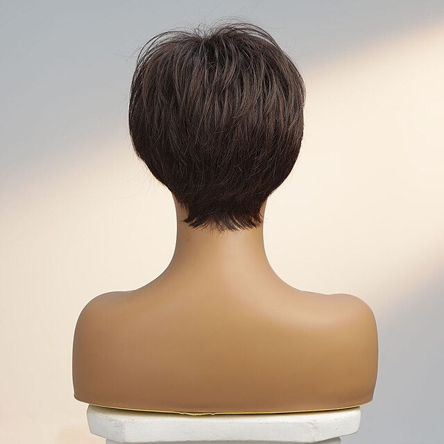 Cheveux Naturel Humain Perruque Court Droit Avec Frange Marron Doux