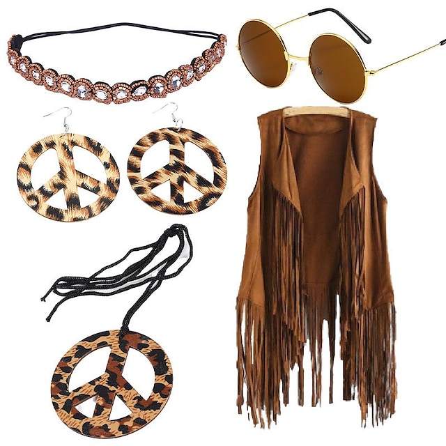 Hippie Retro Vintage S S Accesories Set Suede Vest Women S