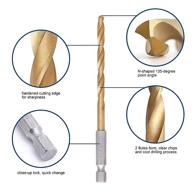 Pcs Set Hss Titanium Coated Drill Bit Set Hex Shank