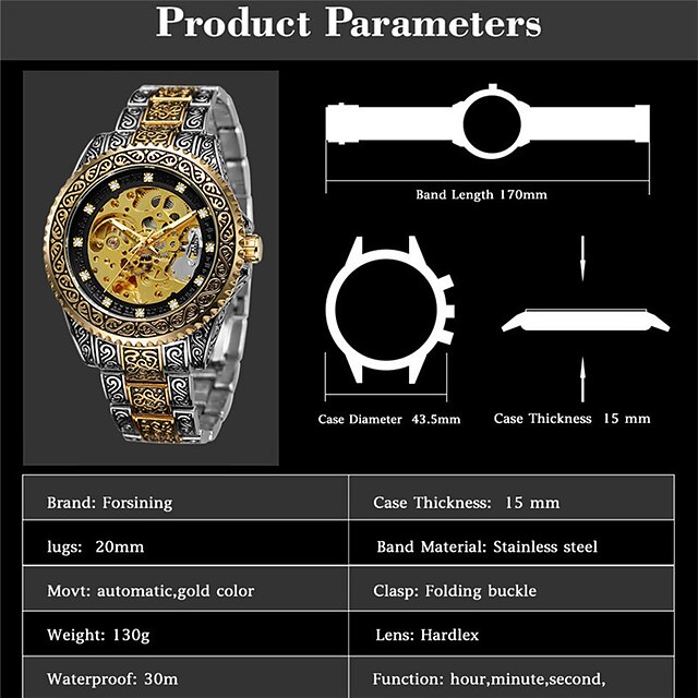 FORSINING Men Mechanical Watch Gold Skeleton Mechanical Watch Men