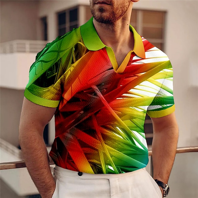 Men S Geometric Polo Shirts Golf Shirt Short Sleeve Polo Shirts V Neck