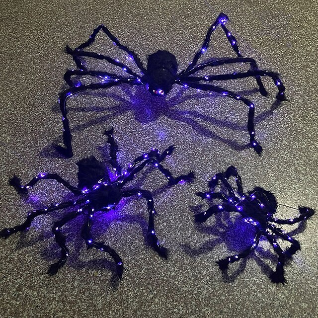 Halloween Light Up Spiders Glowing Black Hairy Spiders With Purple