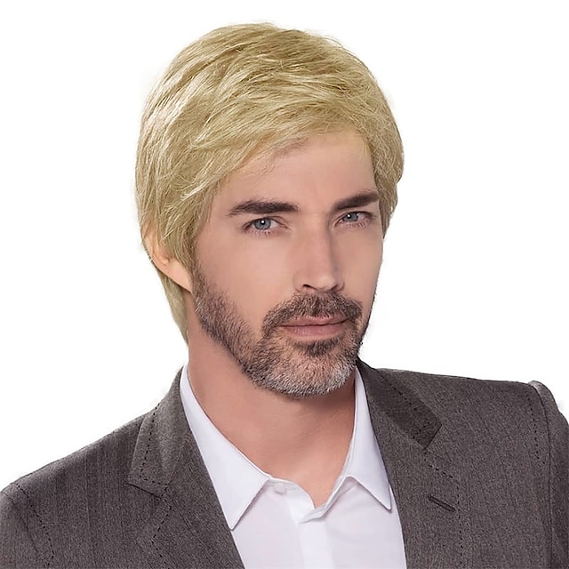 Mens Blonde Wig Fluffy Natural Layered Wigs For Men Replacement Costume