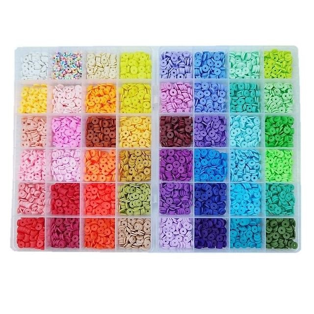 4800pcs Clay Beads For Bracelet Making Kit 48 Colors Flat Round Polymer