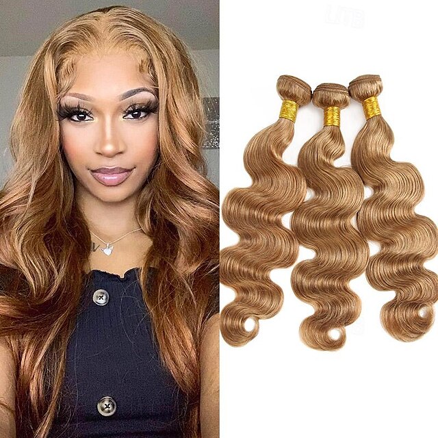 27 Honey Blonde Human Hair Bundles With Closure Brazilian Hair Weave