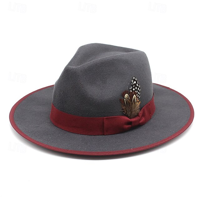 Men S Sun Hat Cowboy Hat Fedora Trilby Hat Black Red Woolen Vintage