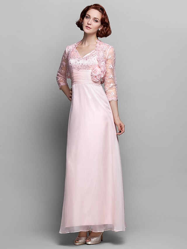 Sheath Column Mother Of The Bride Dress V Neck Ankle Length Chiffon