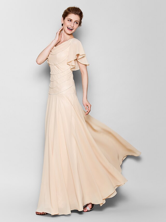 Sheath Column Scoop Neck Floor Length Chiffon Mother Of The Bride