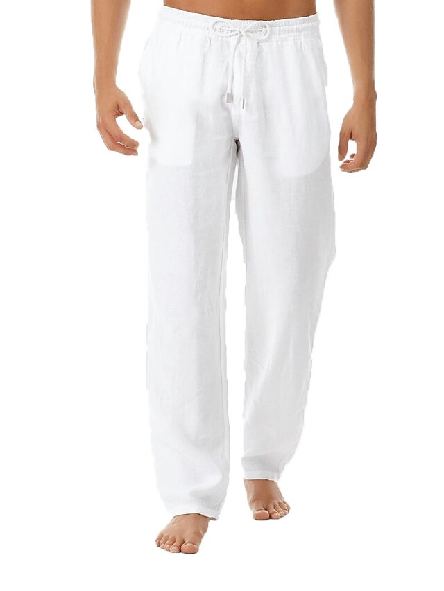 Homme Pantalon En Lin Pantalon Pantalon De Plage Cordon Ceinture