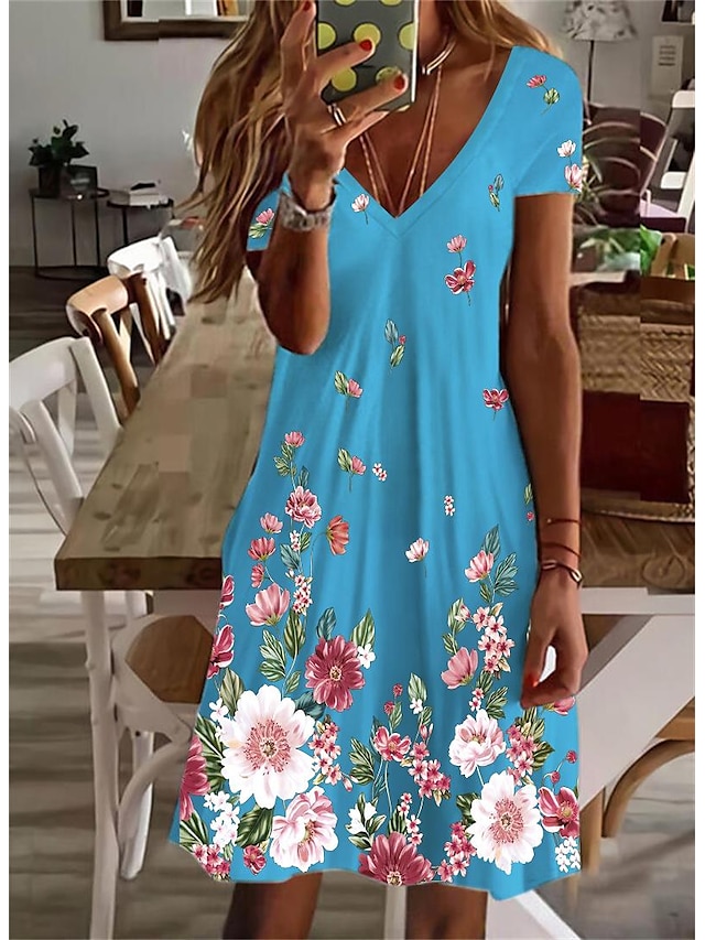 Mini Robe Femme Robe Casual Manche Courte Printemps Et Basique