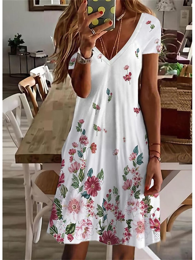 Mini robe Femme Robe casual Manche Courte Printemps Eté basique