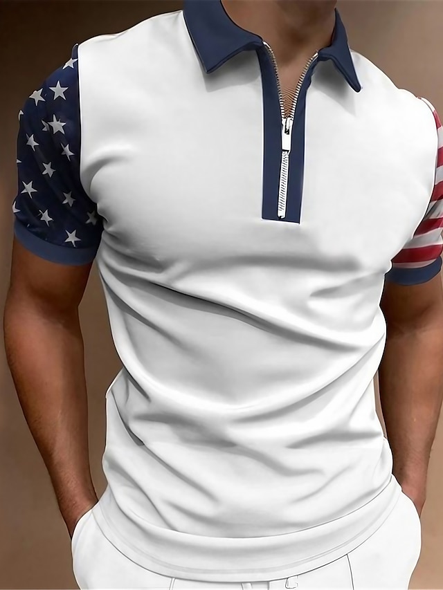 Men S Zip Polo Polo Shirt Golf Shirt Graphic Prints American Flag