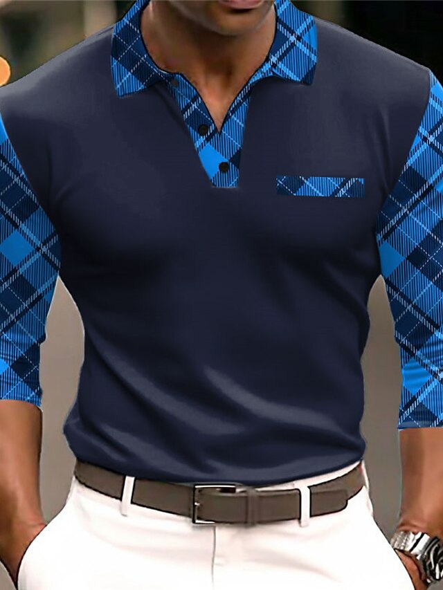 Plaid Homme Entreprise Imprimer D Polo En Tricot Torsad Polo De Golf