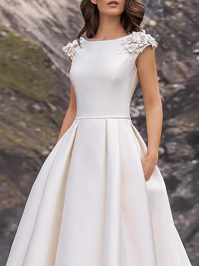 Hall Royal Style Formal Wedding Dresses Ball Gown Boat Neck Cap Sleeve