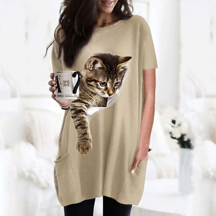 T shirt Dress Tunic Cat Graphic 3D 