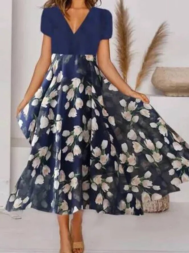 Women's A Line Dress Midi Dress Blue 