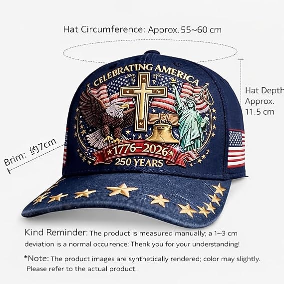 United States 250th Anniversary Cap Embroidered Patriotic Hat, Independence Day Celebration, USA Flag Design, Perfect Patriotic Gift for Men and Women Semiquincentennial