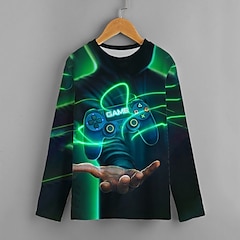 halpa -Lapset Poikien T-paita Pitkähihainen Musta 3D-tulostus Geometrinen Aktiivinen 4-12 vuotta / Syksy