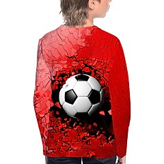halpa -Lapset Poikien T-paita Pitkähihainen Jalkapallo 3D-tulostus Rubiini Lapset Topit Aktiivinen Syksy Normaali 4-12 vuotta