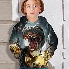 halpa -Lapset Poikien Huppari Pitkähihainen Dinosaurus 3D-tulostus Musta Lapset Topit Aktiivinen Syksy Normaali 4-12 vuotta