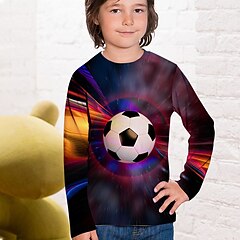 halpa -Lapset Poikien T-paita Pitkähihainen Jalkapallo 3D-tulostus Fuksia Lapset Topit Aktiivinen Syksy Normaali 4-12 vuotta