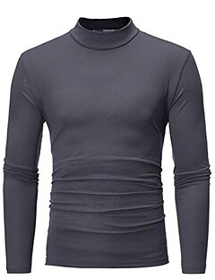 cheap -Men&#039;s Shirt Plain Stand Collar Casual T shirt Long Sleeve Tops Simple Casual Navy Dark Gray White