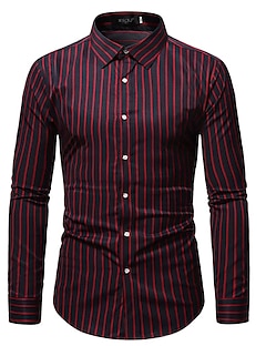 cheap -Men&#039;s Shirt Striped Print Turndown Casual Daily Long Sleeve Print Tops Business Simple Basic Fashion Black / Red / Work