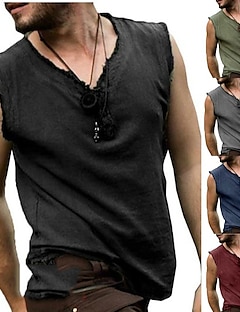 cheap -Men&#039;s T shirt Tee Solid Color V Neck Casual Daily Sleeveless Tops Lightweight Fashion Muscle Big and Tall Green Black Blue / Summer