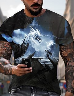 cheap -Men&#039;s Unisex T shirt Tee Dragon Graphic Prints 3D Print Crew Neck Street Daily Short Sleeve Print Tops Casual Designer Big and Tall Sports Blue / Summer