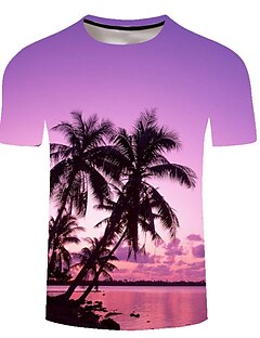 cheap -Men&#039;s T shirt Tee Coconut Tree Palm Leaf Sea 3D Print Crew Neck Casual Holiday Short Sleeve 3D Print Tops Tropical Hawaiian Slim Fit Comfortable A B C