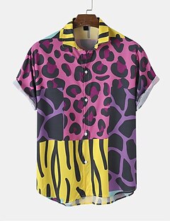 cheap -Men&#039;s Shirt Graphic Leopard Turndown Street Casual Short Sleeve Button-Down Print Tops Casual Fashion Breathable Comfortable Purple / Summer