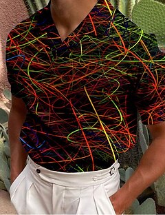 cheap -Men&#039;s Golf Shirt Linear 3D Print Turndown Casual Daily Short Sleeve Button-Down Print Tops Casual Fashion Designer Breathable Black / Sports