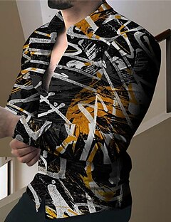 cheap -Men&#039;s Shirt Graffiti 3D Print Turndown Street Casual Long Sleeve Button-Down Print Tops Casual Fashion Designer Breathable Black / Spring / Summer