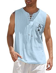 cheap -Men&#039;s Shirt Graphic Patterned Letter Hot Stamping V Neck Street Casual Sleeveless Lace up Print Tops Designer Casual Fashion Big and Tall Green Black Khaki / Summer / Spring / Summer