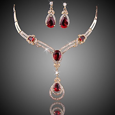 cheap Women&#039;s Jewelry-Red Jewelry Set Drop Earrings Pendant Necklace Crystal Synthetic Ruby Drop Luxury Fashion Earrings Jewelry Red For 1 set Wedding Party Special Occasion Anniversary Birthday Gift