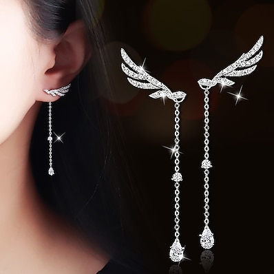cheap Accessories-AAA Cubic Zirconia Drop Earrings Dangle Earrings Long Wings Angel Wings Ladies Blinging Zircon Cubic Zirconia Gold Plated Earrings Jewelry Champagne / Silver For Party Wedding Casual Daily Masquerade