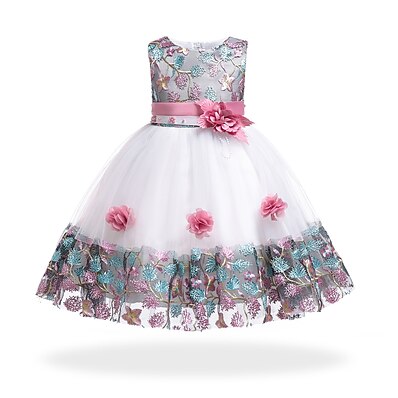 cheap Girls&#039; Clothing-Kids Little Girls&#039; Party Dress Floral Patchwork Flower Holiday Patchwork White Purple Red Knee-length Sleeveless Basic Sweet Dresses Summer 3-8 Years