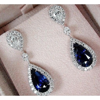 Χαμηλού Κόστους Γυναικεία Κοσμήματα-Γυναικεία Σκουλαρίκι Cubic Zirconia Κρεμαστό Πεπαλαιωμένο Στυλ Προσομειωμένο διαμάντι Πολυτέλεια Κρεμαστό Σκουλαρίκια Κοσμήματα Σκούρο μπλε Για 1 ζευγάρι Πάρτι Γάμου Αρραβώνας