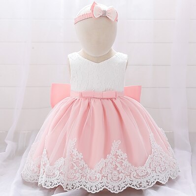 cheap Girls&#039; Clothing-Baby Girls&#039; Headwear Princess Lolita Wedding Party Mesh Color Block Flower Embroidered Pleated Lace Trims Sleeveless Knee-length Dress White Blue Purple / Toddler / Bow