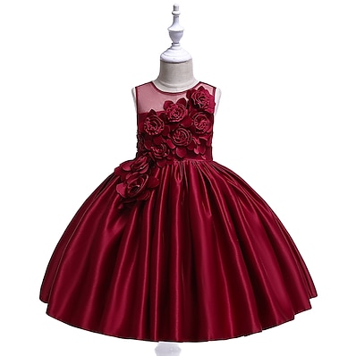 cheap Girls&#039; Clothing-Kids Little Girls&#039; Dress Solid Colored Butterfly Embroidered Bow Blushing Pink Wine Green Knee-length Sleeveless Cute Dresses Children&#039;s Day Slim