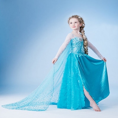hesapli ÇOCUK-Çocuklar Küçük Elbise Genç Kız Solid Kar Tanesi Çiçek Parti Pegeant Tül Elbise Desen Açık Mavi Maksi Kolsuz Prenses Elbiseler Bahar Yaz İnce 3-10 Yıl