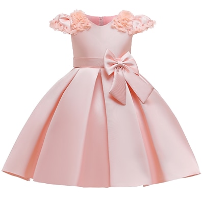 Χαμηλού Κόστους Ρούχα για Κορίτσια-Παιδιά Λίγο Κοριτσίστικα Φόρεμα Μονόχρωμο Θαλασσί Ρουμπίνι Ανθισμένο Ροζ Ως το Γόνατο Κοντομάνικο Ενεργό Γλυκός Φορέματα Νέος Χρόνος Λεπτό