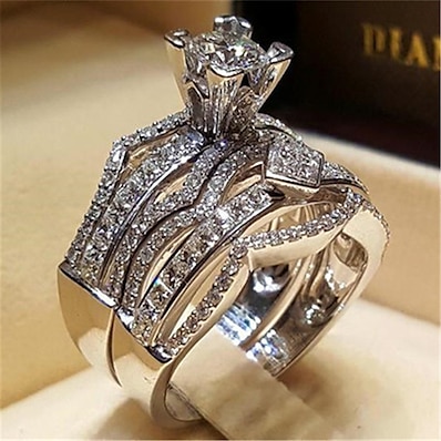 זול אביזרים-טבעת חתונה כסף כסף 2 כסף 4 מצופה פלטינום סגסוגת 1 pc מסוגנן זירקונה מעוקבת / לזוג