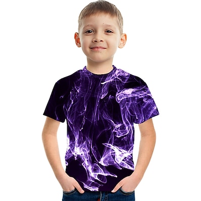 billige Børn-Børn Drenge T-shirt Kortærmet Farveblok 3D Trykt mønster Lilla Børn Toppe Sommer Aktiv Gade Barnet&#039;s Dag