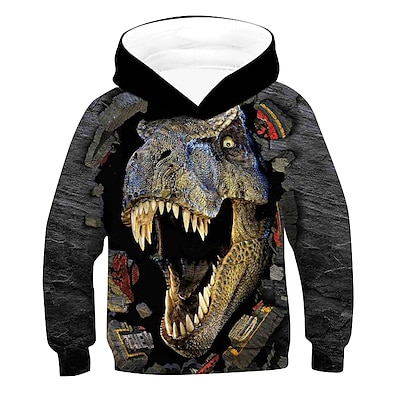 cheap Boys&#039; Clothing-Kids Boys&#039; Hoodie Long Sleeve 3D Print Animal Gray Children Tops Active Basic Streetwear Fall Winter Daily Outdoor 2-13 Years