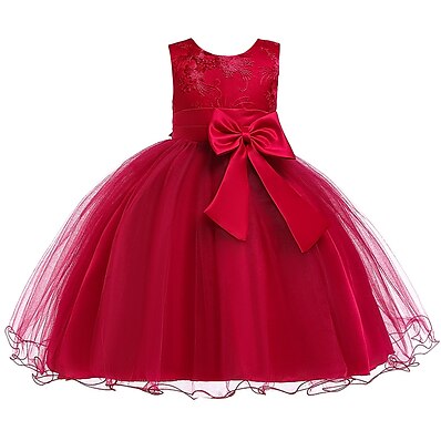 cheap Girls&#039; Clothing-Kids Little Girls&#039; Dress Solid Colored Flower Tulle Dress Wedding Party Layered Tulle Mesh Blue Red Fuchsia Knee-length Sleeveless Cute Dresses Summer 2-12 Years / Lace / Bow