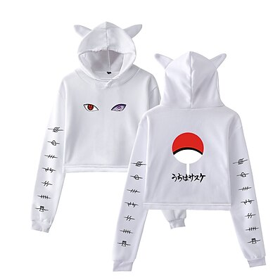 cheap Everyday Cosplay Anime Hoodies &amp; T-Shirts-Inspired by Naruto Cosplay Akatsuki Uchiha Polyester / Cotton Blend Crop Top Hoodie Anime Printing Harajuku Graphic Print Crop Top For Women&#039;s